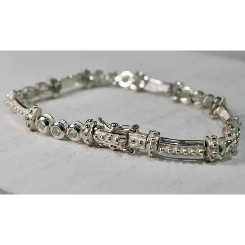 Vintage Women's Sterling Silver 925 & Cubic Zirconia CZ Tennis Bracelet - Picture 6 of 10